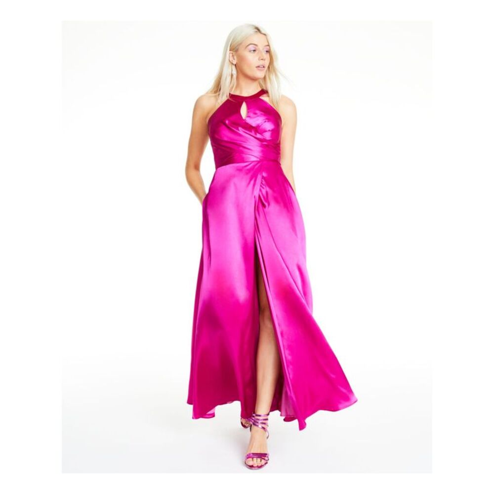 MORGAN & CO Womens Maxi Dress Pink Slitted Formal Cross-front Juniors 1